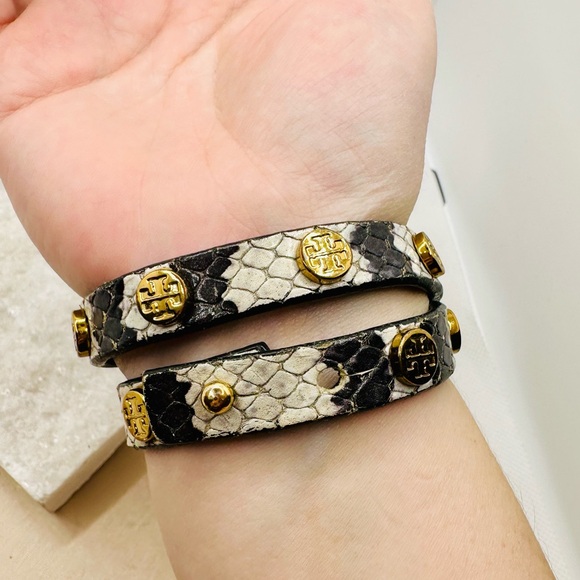 EUC Tory Burch Miller Stud Double Wrap Exotic Snakeskin Bracelet - Picture 7 of 15